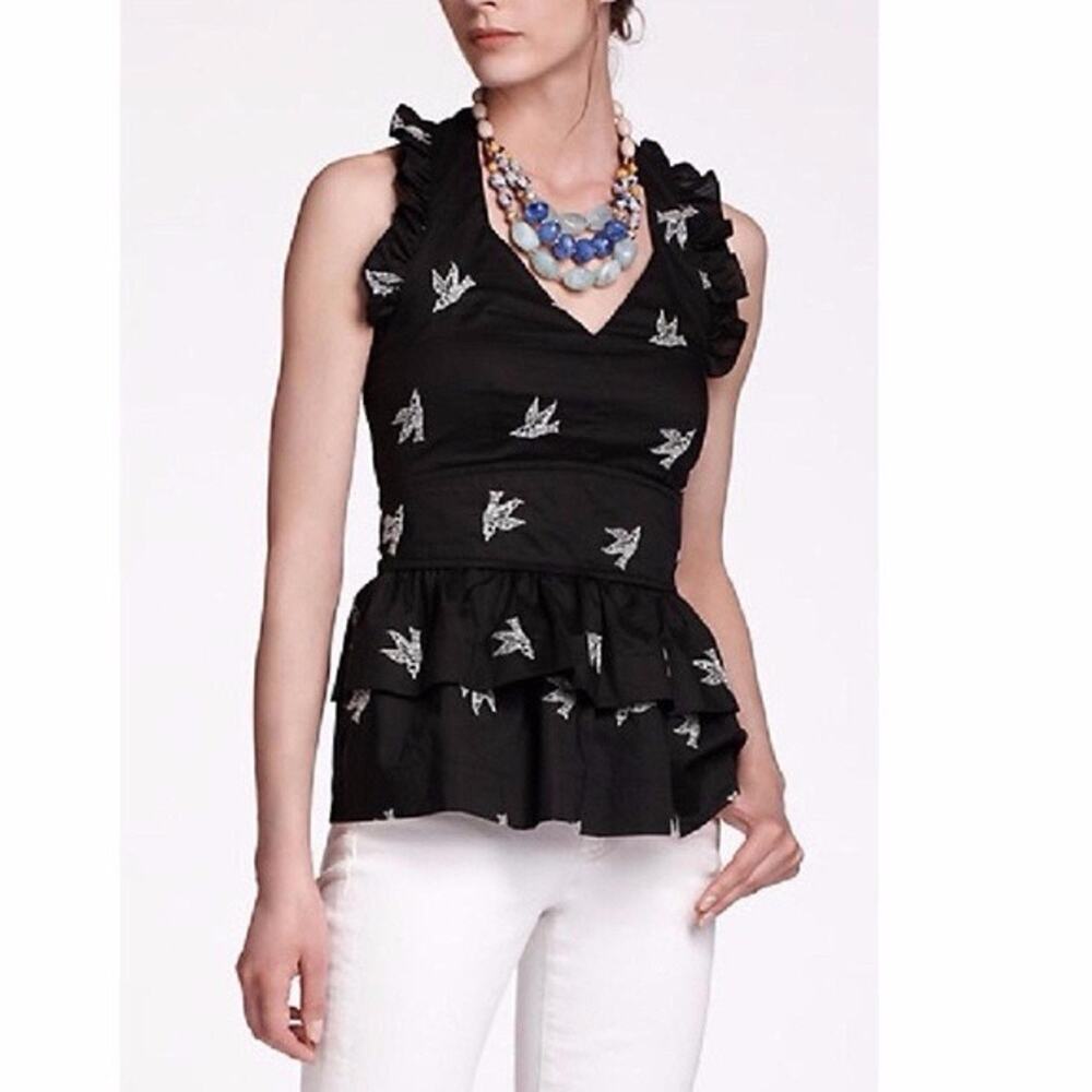 ANTHROPOLOGIE - Girls From Savoy Black and White Smocked Swallow Halter Size 6